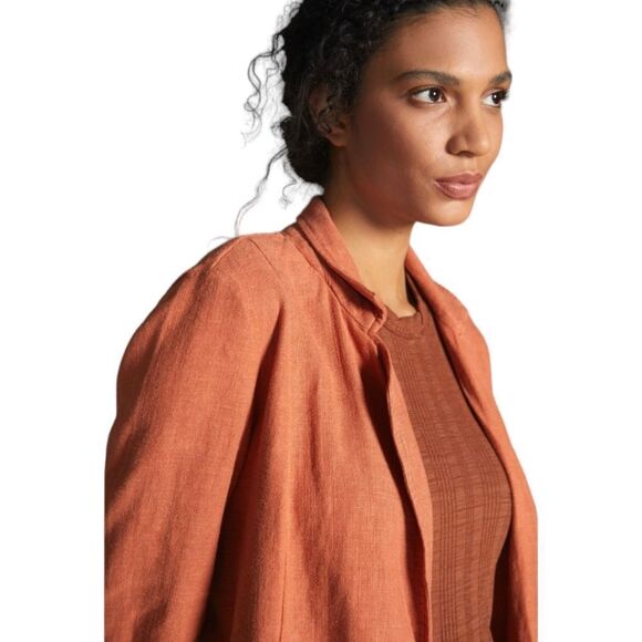 Anthropologie Linen Vintage Washed Cropped Split Back Blazer Dark Orange‎ Sz 10 - Picture 4 of 9